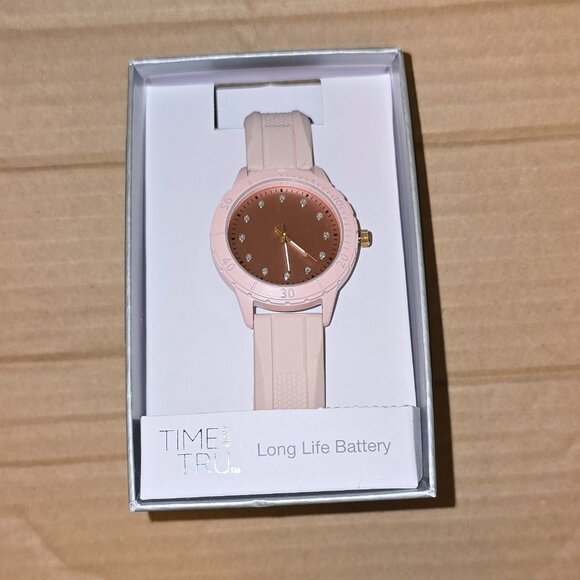 NEW Women's Time and Tru Silicone Strap Round Pink Dial Pink Metalic Bezel Watch - Picture 1 of 1